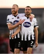 29 September 2019; Chris Shields, left, and Michael Duffy of Dundalk celebrate following the Extra.ie FAI Cup Semi-Final match between Sligo Rovers and Dundalk at The Showgrounds in Sligo. Photo by Stephen McCarthy/Sportsfile