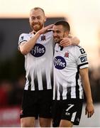 29 September 2019; Chris Shields, left, and Michael Duffy of Dundalk celebrate following the Extra.ie FAI Cup Semi-Final match between Sligo Rovers and Dundalk at The Showgrounds in Sligo. Photo by Stephen McCarthy/Sportsfile