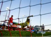 29 September 2019; Michael Duffy of Dundalk scores his side's goal past Sligo Rovers goalkeeper Ed McGinty during the Extra.ie FAI Cup Semi-Final match between Sligo Rovers and Dundalk at The Showgrounds in Sligo. Photo by Stephen McCarthy/Sportsfile