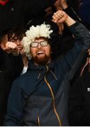 29 September 2019; A Dundalk supporter celebrates following the Extra.ie FAI Cup Semi-Final match between Sligo Rovers and Dundalk at The Showgrounds in Sligo. Photo by Stephen McCarthy/Sportsfile