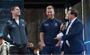 29 September 2019; MC Marty Morrissey interviews Stephen Cluxton, left, and Jonny Cooper during the Dublin Senior Football teams homecoming at Merrion Square in Dublin. Photo by Piaras Ó Mídheach/Sportsfile