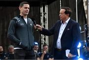 29 September 2019; MC Marty Morrissey interviews Stephen Cluxton during the Dublin Senior Football teams homecoming at Merrion Square in Dublin. Photo by Piaras Ó Mídheach/Sportsfile