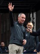 29 September 2019; Dublin manager Jim Gavin waves to supporters during the Dublin Senior Football teams homecoming with the Sam Maguire Cup at Merrion Square in Dublin. Photo by Piaras Ó Mídheach/Sportsfile