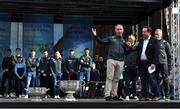 29 September 2019; Dublin manager Jim Gavin is interviewed by MC Marty Morrissey during the Dublin Senior Football teams homecoming at Merrion Square in Dublin. Photo by Piaras Ó Mídheach/Sportsfile