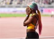 29 September 2019; Shelly-Ann Fraser-Pryce of Jamaica reacts after winning the Women's 100m Final during day three of the World Athletics Championships 2019 at the Khalifa International Stadium in Doha, Qatar. Photo by Sam Barnes/Sportsfile