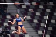 29 September 2019; Katie Nageotte of USA reacts after a clearance, however the bar fell shortly after, whilst competing in the Women's Pole Vault Final during day three of the World Athletics Championships 2019 at the Khalifa International Stadium in Doha, Qatar. Photo by Sam Barnes/Sportsfile