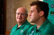 30 September 2019; Team masseur Willie Bennett, left, in the company of CJ Stander, during an Ireland Rugby press conference in the Sheraton Hotel & Towers Kobe, in Kobe Japan. Photo by Brendan Moran/Sportsfile