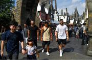 30 September 2019; Members of the Ireland rugby squad, from left, Rob Kearney, Bundee Aki and Robbie Henshaw at the Wizarding World of Harry Potter attraction during a visit to Universal Studios in Osaka, Japan. Photo by Brendan Moran/Sportsfile