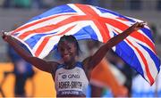 29 September 2019; Dina Asher-Smith of Great Britain celebrates after winning a silver medal in the Women's 100m Final during day three of the World Athletics Championships 2019 at the Khalifa International Stadium in Doha, Qatar. Photo by Sam Barnes/Sportsfile