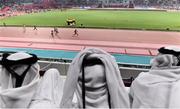 30 September 2019; Spectators wearing thawbs watch the Women's 400m heats during day four of the World Athletics Championships 2019 at the Khalifa International Stadium in Doha, Qatar. Photo by Sam Barnes/Sportsfile