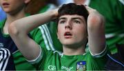 27 July 2019; A Limerick supporter reacts during the GAA Hurling All-Ireland Senior Championship Semi-Final match between Kilkenny and Limerick at Croke Park in Dublin. Photo by Piaras Ó Mídheach/Sportsfile