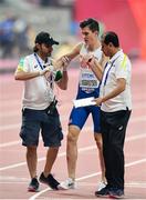 30 September 2019; Jakob Ingebrigtsen of Norway is helped from the track after finishing fifth in the Men's 5000m Final during day four of the World Athletics Championships 2019 at the Khalifa International Stadium in Doha, Qatar. Photo by Sam Barnes/Sportsfile