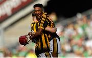 27 July 2019; Kilkenny players Zach Bay Hammond, right, and Pierce Blanchfield celebrate after the Electric Ireland GAA Hurling All-Ireland Minor Championship Semi-Final match between Kilkenny and Limerick at Croke Park in Dublin. Photo by Piaras Ó Mídheach/Sportsfile