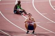 30 September 2019; Karsten Warholm of Norway reacts after winning the Men's 400m Hurdles Final during day four of the World Athletics Championships 2019 at the Khalifa International Stadium in Doha, Qatar. Photo by Sam Barnes/Sportsfile