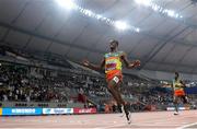 30 September 2019; Muktar Edris of Ethiopia celebrates winning the Men's 5000m Final during day four of the World Athletics Championships 2019 at the Khalifa International Stadium in Doha, Qatar. Photo by Sam Barnes/Sportsfile