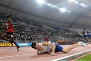 30 September 2019; Jakob Ingebrigtsen of Norway dives for the line to finish fifth in the Men's 5000m Final during day four of the World Athletics Championships 2019 at the Khalifa International Stadium in Doha, Qatar. Photo by Sam Barnes/Sportsfile
