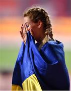 30 September 2019; Yaroslava Mahuchikh of Ukraine after winning a silver medal in the Women's High Jump during day four of the World Athletics Championships 2019 at the Khalifa International Stadium in Doha, Qatar. Photo by Sam Barnes/Sportsfile