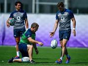 1 October 2019; Jack Carty, right, with kicking coach Richie Murphy as Joey Carbery looks on during Ireland Rugby squad training at the Kobelco Steelers in Kobe, Japan. Photo by Brendan Moran/Sportsfile