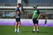 1 October 2019; Head coach Joe Schmidt, right, and Jonathan Sexton in conversation during Ireland Rugby squad training at the Kobelco Steelers in Kobe, Japan. Photo by Brendan Moran/Sportsfile