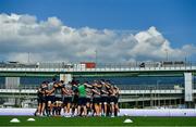 1 October 2019; The Ireland team huddle during squad training at the Kobelco Steelers in Kobe, Japan. Photo by Brendan Moran/Sportsfile