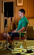 1 October 2019; Jonathan Sexton is interviewed by ITV during an Ireland Rugby press conference in the Sheraton Hotel & Towers Kobe, in Kobe Japan. Photo by Brendan Moran/Sportsfile