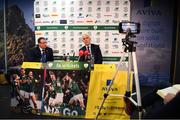 1 October 2019; Republic of Ireland manager Mick McCarthy during his Republic of Ireland squad announcement, accompanied by FAI Director of Communications Cathal Dervan, left, at Aviva Ireland Head Office in Dublin. Photo by Stephen McCarthy/Sportsfile