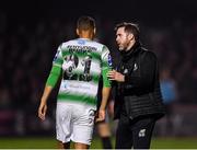 27 September 2019; Shamrock Rovers manager Stephen Bradley and Graham Burke during the Extra.ie FAI Cup Semi-Final match between Bohemians and Shamrock Rovers at Dalymount Park in Dublin. Photo by Seb Daly/Sportsfile