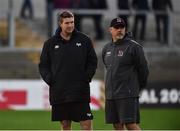 27 September 2019; Ospreys Forwards Coach Carl Hogg along with Ulster Head Coach Dan McFarland before the Guinness PRO14 Round 1 match between Ulster and Ospreys at Kingspan Stadium in Belfast. Photo by Oliver McVeigh/Sportsfile