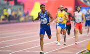1 October 2019; Donavan Brazier of USA, left, crosses the line to win the Men's 800m Final during day five of the World Athletics Championships 2019 at the Khalifa International Stadium in Doha, Qatar. Photo by Sam Barnes/Sportsfile