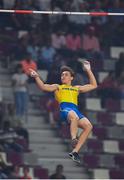 1 October 2019; Armand Duplantis of Sweden celebrates a clearance whilst competing in the Men's pole vault final during day five of the World Athletics Championships 2019 at the Khalifa International Stadium in Doha, Qatar. Photo by Sam Barnes/Sportsfile