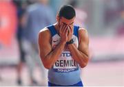 1 October 2019; Adam Gemili of Great Britain dejected after finishing fourth in the Men's 200m Final during day five of the World Athletics Championships 2019 at the Khalifa International Stadium in Doha, Qatar. Photo by Sam Barnes/Sportsfile