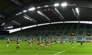 2 October 2019; The Ireland team are put through their warm-up by strength and conditioning coach Jason Cowman during Ireland Rugby captain's run at the Kobe Misaki Stadium in Kobe, Japan. Photo by Brendan Moran/Sportsfile
