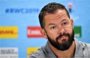 2 October 2019; Defence coach Andy Farrell during a press conference at the Kobe Misaki Stadium in Kobe, Japan. Photo by Brendan Moran/Sportsfile