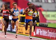 2 October 2019; Sifan Hassan of Netherlands, right, on her way to winning her Women's 1500m heat during day six of the 17th IAAF World Athletics Championships Doha 2019 at the Khalifa International Stadium in Doha, Qatar. Photo by Sam Barnes/Sportsfile