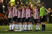 14 September 2019; The Derry City players during the penalty shootout in the EA Sports Cup Final match between Derry City and Dundalk at Ryan McBride Brandywell Stadium in Derry. Photo by Oliver McVeigh/Sportsfile