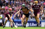 8 September 2019; Catriona Cormican of Galway, supported by team-mate Sarah Dervan, right, in action against Denise Gaule of Kilkenny during the Liberty Insurance All-Ireland Senior Camogie Championship Final match between Galway and Kilkenny at Croke Park in Dublin. Photo by Piaras Ó Mídheach/Sportsfile