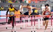 2 October 2019;  Milan Trajkovic of Cyprus, centre, competing in the Men's 110m Hurdles Semi-Finals during day six of the 17th IAAF World Athletics Championships Doha 2019 at the Khalifa International Stadium in Doha, Qatar. Photo by Sam Barnes/Sportsfile