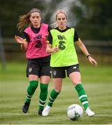 2 October 2019; Julie Ann Russell and Chloe Mustaki, left, during a Republic of Ireland women's team training session at The Johnstown Estate in Enfield, Co Meath. Photo by Stephen McCarthy/Sportsfile