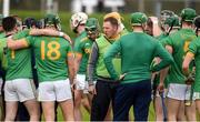 29 September 2019; Dunloy Manager Gregory O'Kane and his players before the Antrim County Senior Club Hurling Final match between Cushendall Ruairí Óg and Dunloy at Ballycastle in Antrim. Photo by Oliver McVeigh/Sportsfile