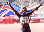 2 October 2019; Dina Asher-Smith of Great Britain celebrates after winning the Women's 200m Final during day six of the 17th IAAF World Athletics Championships Doha 2019 at the Khalifa International Stadium in Doha, Qatar. Photo by Sam Barnes/Sportsfile