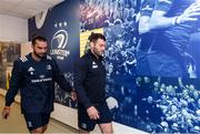 3 October 2019; James Lowe, left, and Fergus McFadden during the Leinster Rugby Captain's Run at the RDS Arena in Dublin. Photo by Ramsey Cardy/Sportsfile