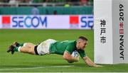 3 October 2019; Andrew Conway of Ireland scores his side's fourth try during the 2019 Rugby World Cup Pool A match between Ireland and Russia at the Kobe Misaki Stadium in Kobe, Japan. Photo by Brendan Moran/Sportsfile