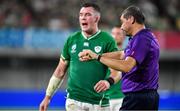 3 October 2019; Referee Jerome Garces gives a penalty to Russia as Peter O'Mahony of Ireland during the 2019 Rugby World Cup Pool A match between Ireland and Russia at the Kobe Misaki Stadium in Kobe, Japan. Photo by Brendan Moran/Sportsfile