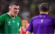 3 October 2019; Peter O'Mahony of Ireland reacts to a decision by referee Jerome Garces during the 2019 Rugby World Cup Pool A match between Ireland and Russia at the Kobe Misaki Stadium in Kobe, Japan. Photo by Brendan Moran/Sportsfile