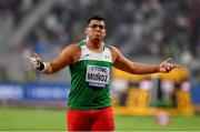 3 October 2019; Uziel Muñoz of Mexico reacts to a throw whilst competing in the Men's Shot Put during day seven of the 17th IAAF World Athletics Championships Doha 2019 at the Khalifa International Stadium in Doha, Qatar. Photo by Sam Barnes/Sportsfile