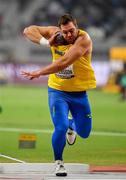 3 October 2019; Wictor Petersson of Sweden competing in the Men's Shot Put during day seven of the 17th IAAF World Athletics Championships Doha 2019 at the Khalifa International Stadium in Doha, Qatar. Photo by Sam Barnes/Sportsfile