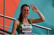 3 October 2019; Ciara Mageean of Ireland reacts after competing in Women's 1500m Semi-Finals and qualifying for the final during day seven of the 17th IAAF World Athletics Championships Doha 2019 at the Khalifa International Stadium in Doha, Qatar. Photo by Sam Barnes/Sportsfile