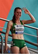 3 October 2019; Ciara Mageean of Ireland reacts after competing in Women's 1500m Semi-Finals and qualifying for the final during day seven of the 17th IAAF World Athletics Championships Doha 2019 at the Khalifa International Stadium in Doha, Qatar. Photo by Sam Barnes/Sportsfile