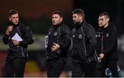 2 October 2019; Bohemians manager Craig Sexton, right, with his backroom team during the UEFA Youth League First Round First Leg between Bohemians and PAOK at Dalymount Park in Dublin. Photo by David Fitzgerald/Sportsfile