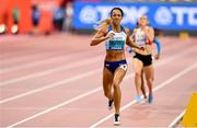 3 October 2019; Katarina Johnson-Thompson of Great Britain, crosses the line to win 800m event and the Womens Heptathlon during day seven of the 17th IAAF World Athletics Championships Doha 2019 at the Khalifa International Stadium in Doha, Qatar. Photo by Sam Barnes/Sportsfile